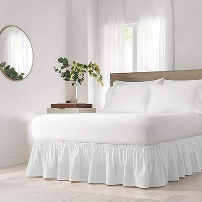 Elastic Wrap Around Bed Skirt, Easy On/Off Dust Ruffle (18-Inch Drop)