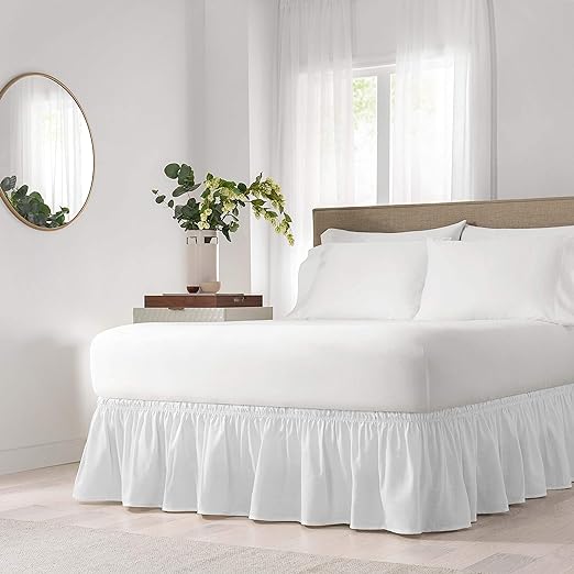 Elastic Wrap Around Bed Skirt, Easy On/Off Dust Ruffle (18-Inch Drop)