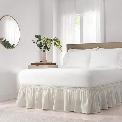 Elastic Wrap Around Bed Skirt, Easy On/Off Dust Ruffle (18-Inch Drop)